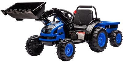 Kinder Accu Tractor met loader en aanhanger Blauw