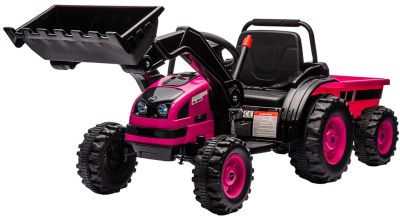 Kinder Accu Tractor met loader en aanhanger Roze
