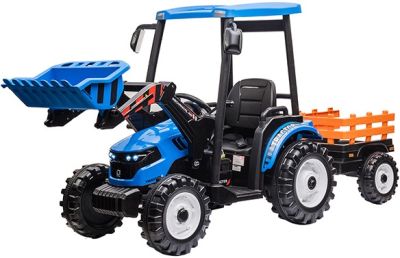 Kinder Accu Tractor Farmer met schep en aanhanger Blauw 24 Volt